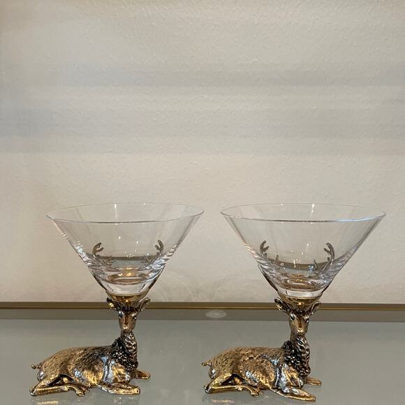 Gold Stag Reindeer Martini Glasses 7.5oz Set of 2 Christmas Holiday Barware New - Picture 2 of 15